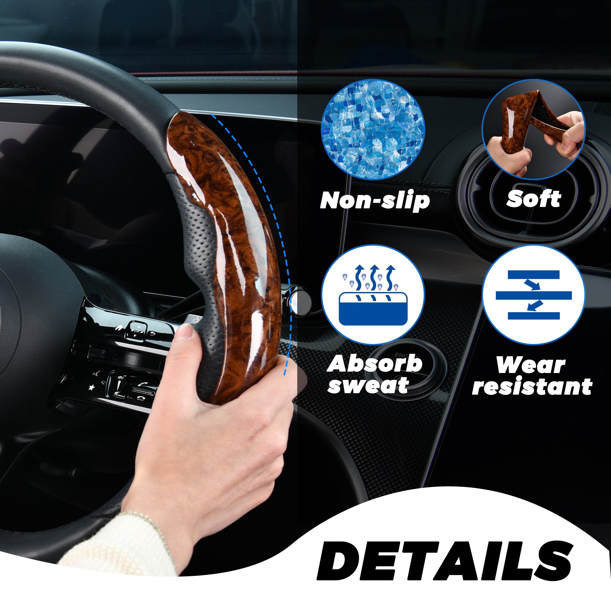 Stylish Mahogany Gray Steering Wheel Cover with Secure Buckle