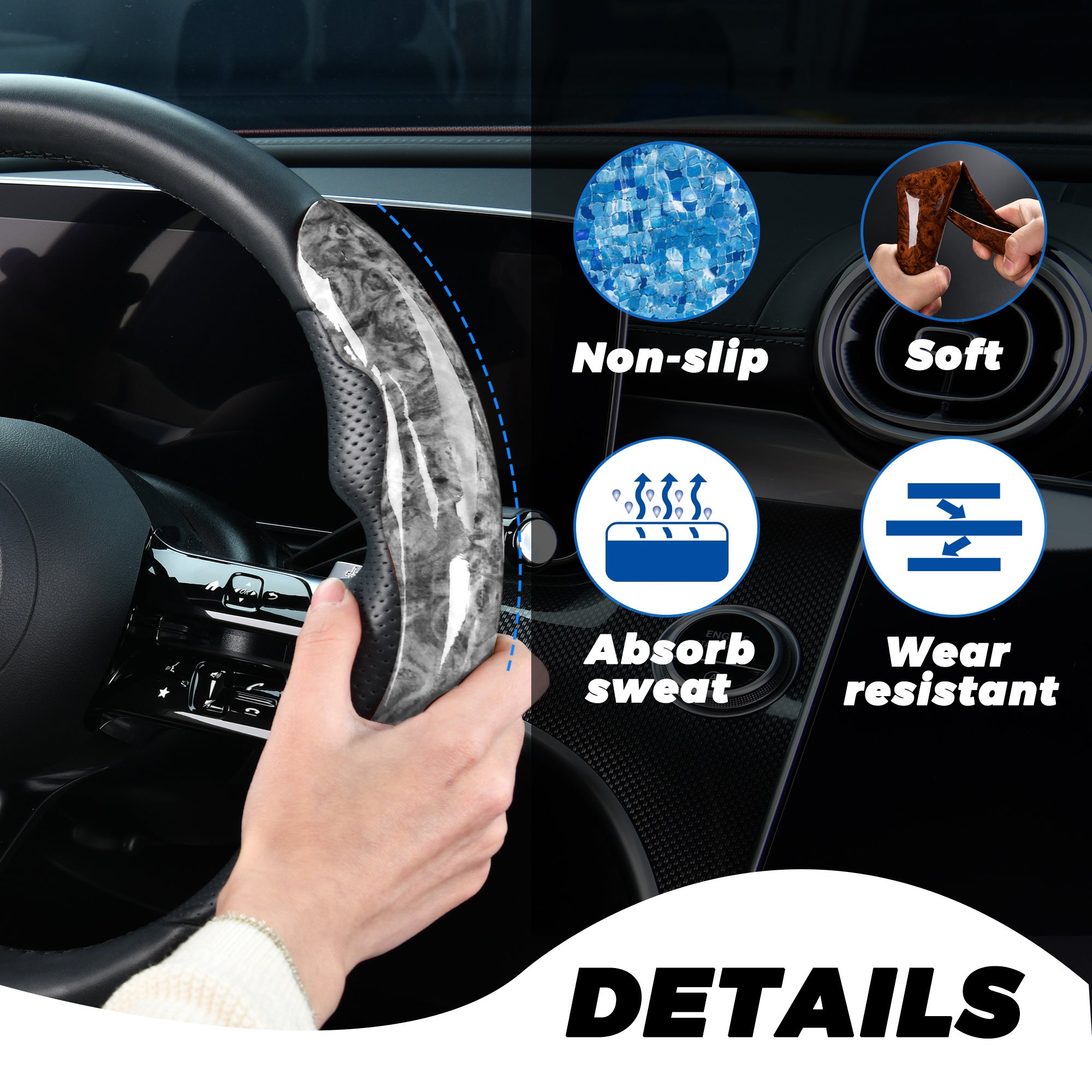 Stylish Mahogany Gray Steering Wheel Cover with Secure Buckle