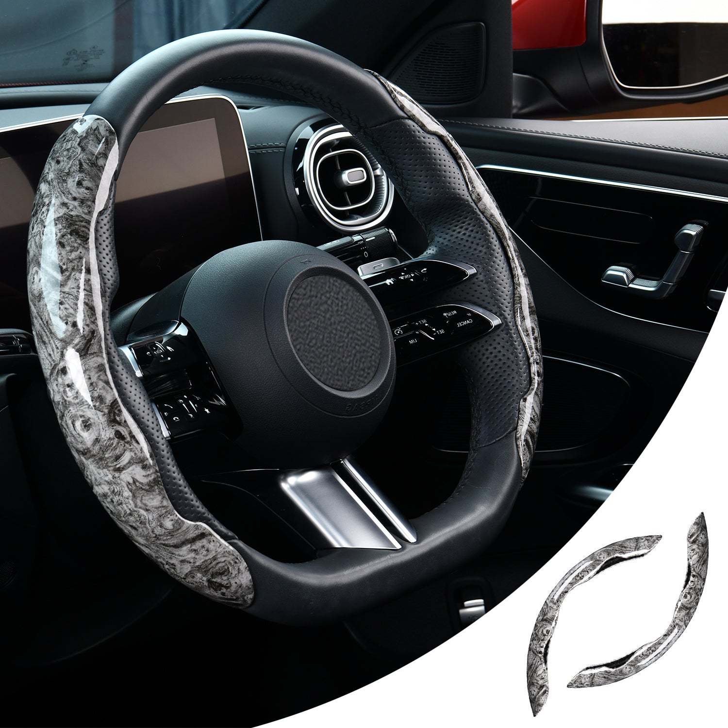 Stylish Mahogany Gray Steering Wheel Cover with Secure Buckle
