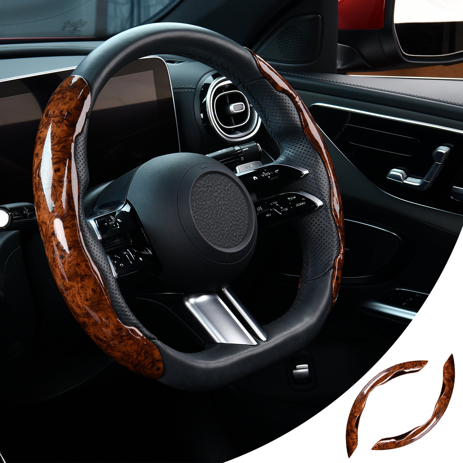 Stylish Mahogany Gray Steering Wheel Cover with Secure Buckle